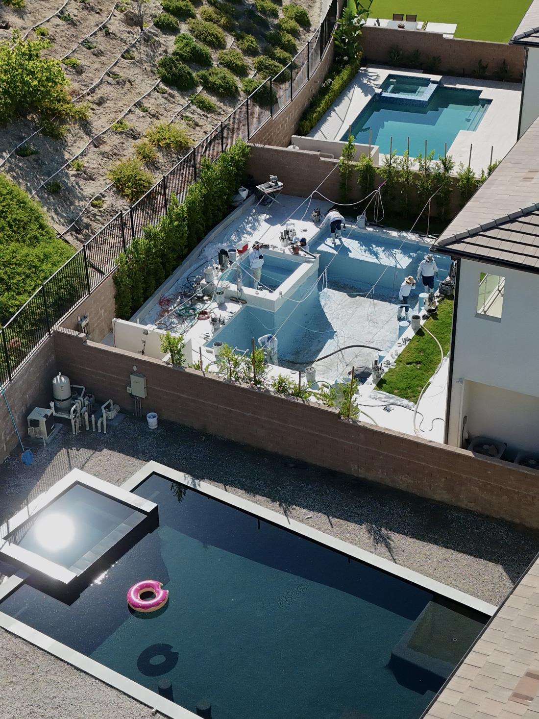 Aerial view of a pool under construction
